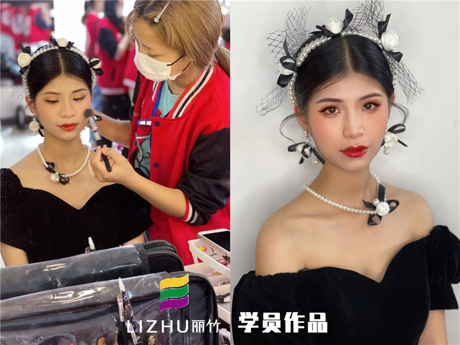 廣西美妝造型培訓(xùn)學(xué)校作品：輕復(fù)古造型、韓式披發(fā)新娘造型