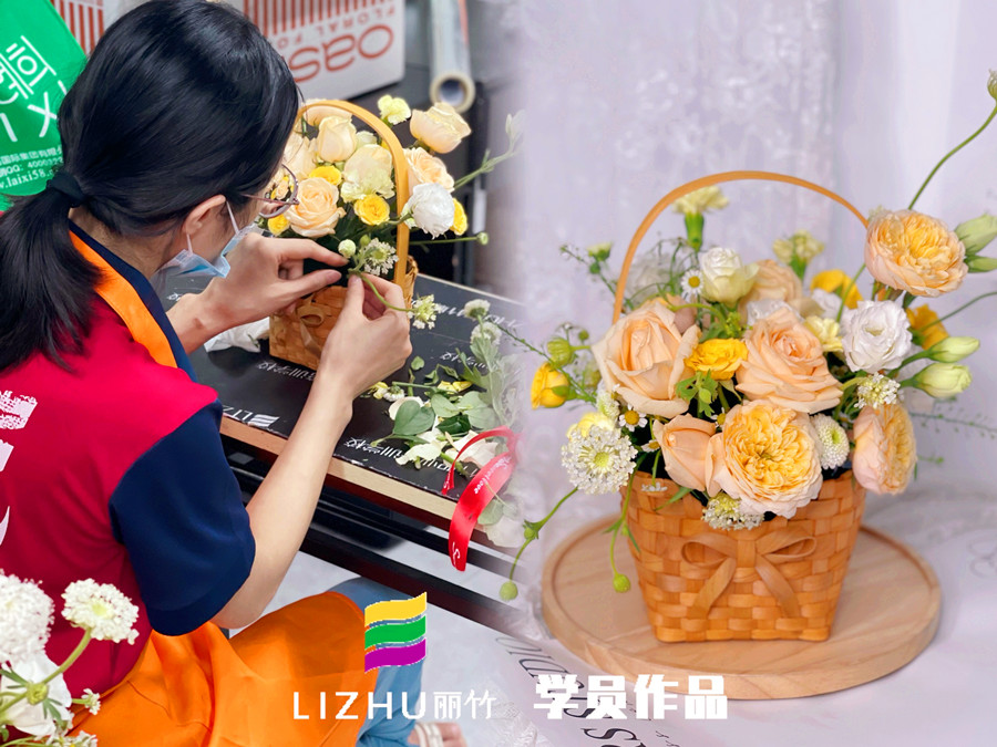 奶油系手提花籃特點(diǎn)，?廣西學(xué)花藝零基礎(chǔ)課程