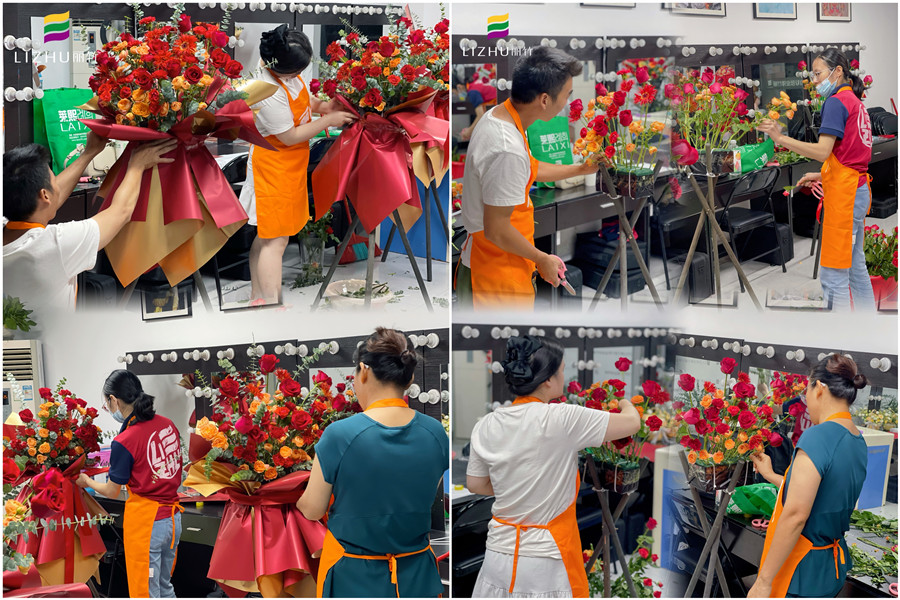 玫瑰開業(yè)花籃制作，廣西插花師學(xué)校學(xué)員作品