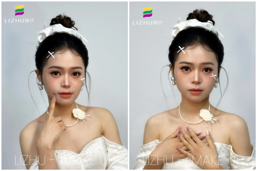 韓系甜美丸子頭新娘，廣西化妝培訓高彩